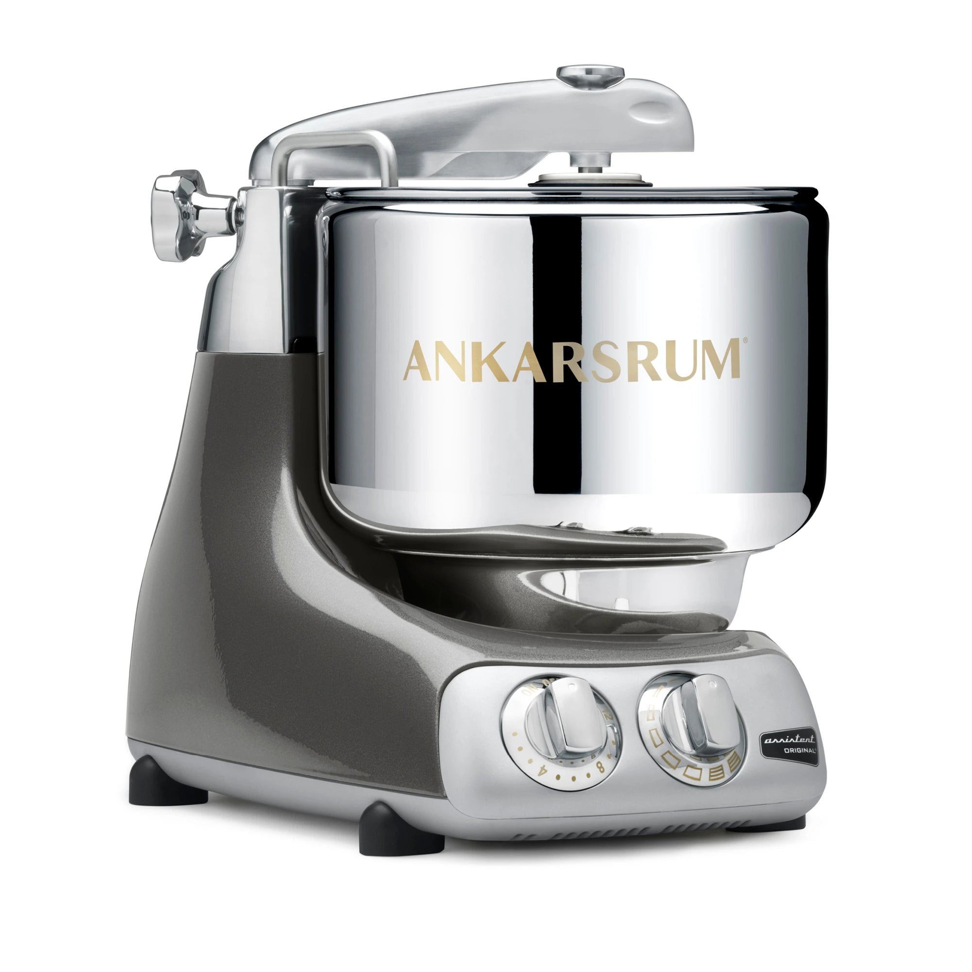 Buy the Ankarsrum Assistent Original Stand Mixer in black-chrome (akm-6230-bc, gloss-finish) – a high-performance kitchen mixer designed for kneading and mixing dough with ease.