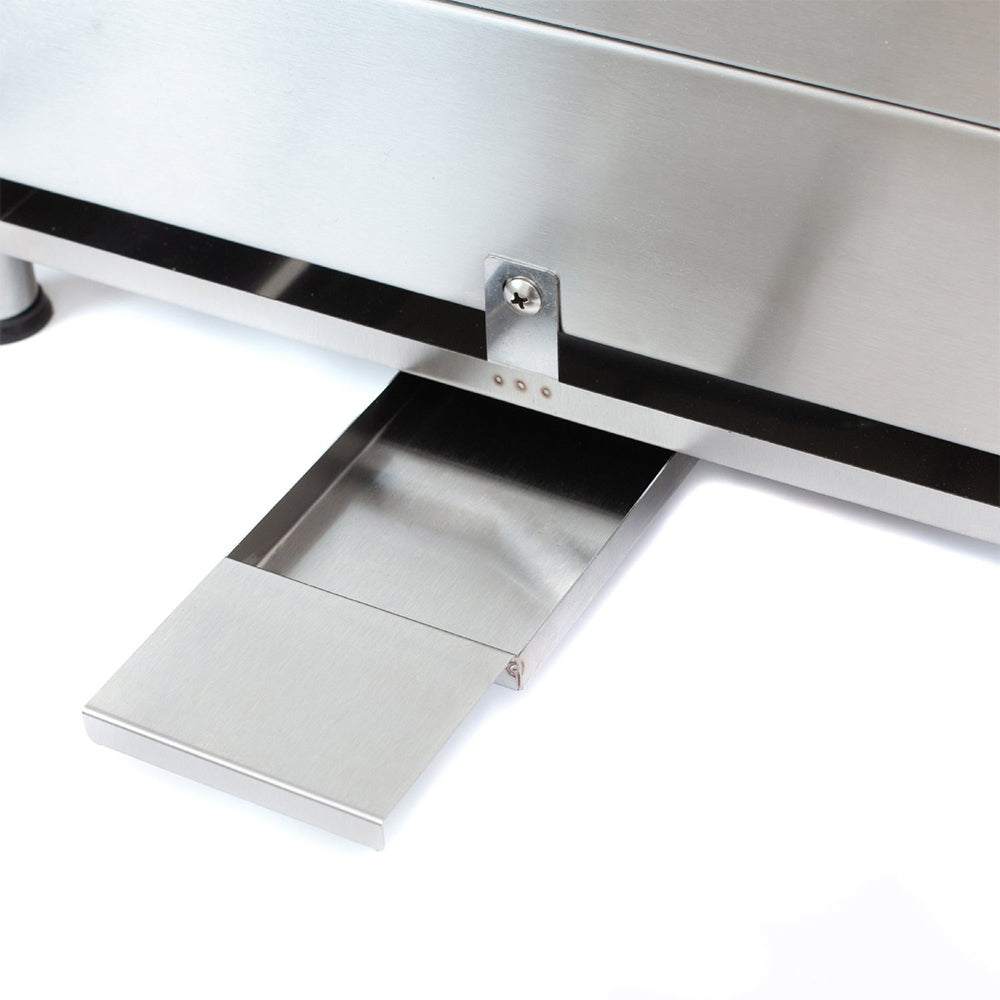 Mont Alpi Portable Pizza & Roast-Ready Oven (MAPZ-SS ii) featuring an easy-to-clean pull-out fat tray.