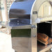 Close-up side view of the Pyro Kitchen Caldo V2 Hybrid Pizza Oven with logs and side shelf, highlighting its premium 304 stainless steel construction and hybrid cooking capabilities.