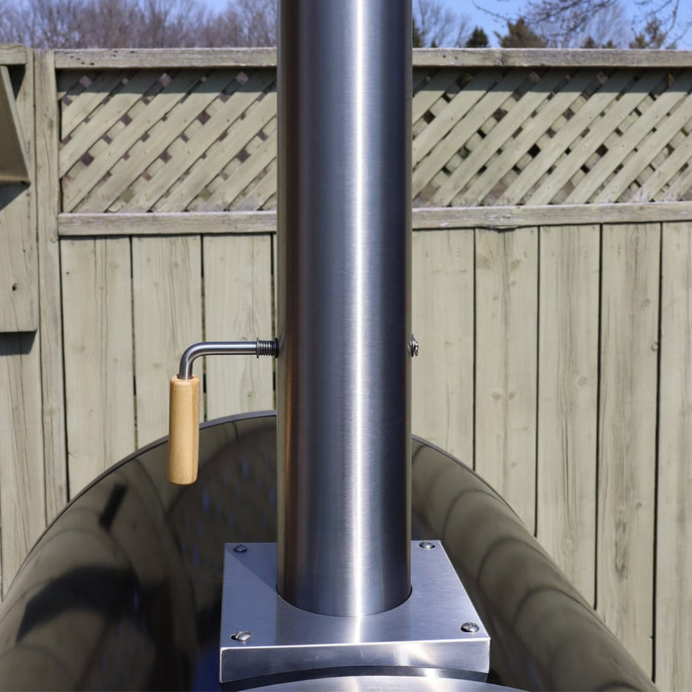 Chimney view of the Pyro Kitchen Vera V2 Wood Fired Pizza Oven featuring an adjustable damper for precise cooking control.